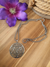 Levensbloem / Merkaba hanger + ketting RVS Zilver