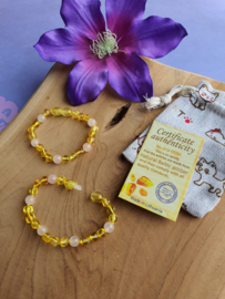 Barnsteen / Amber armband met Rozenkwarts voor baby & kind