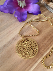 Levensbloem / Merkaba hanger + ketting RVS Gold