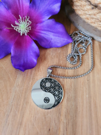 Yin Yang / Levensbloem hanger + ketting RVS