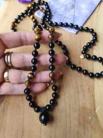 Edelstenen Mala Onyx met Tijgeroog