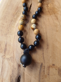 Edelstenen Mala Onyx met Landschap Jaspis (matte kralen)