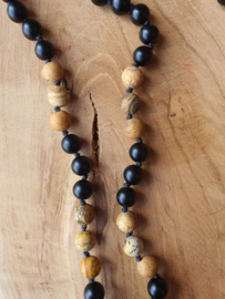 Edelstenen Mala Onyx met Landschap Jaspis (matte kralen)