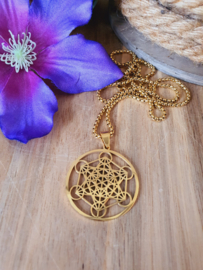 Metatron kubus hanger + ketting RVS Gold