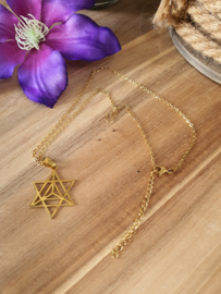 Merkaba hanger RVS gold + ketting RVS Gold