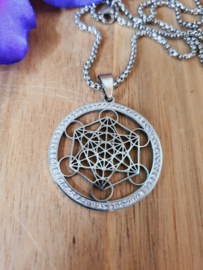 Metatron kubus hanger + ketting RVS Zirkonia