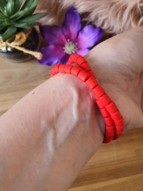 Elastische / rekbare rood (choker) ketting en armband 2 in 1 sieraad met Zwarte Obsidiaan hartje (nr 12)