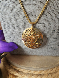 Levensbloem / Merkaba hanger + ketting RVS Gold