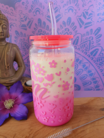 Drinkglas (blikvormige tumbler) met kunststof (herbruikbaar) deksel en rietje 'Mom'