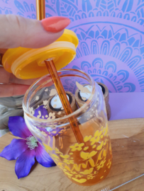 Drinkglas (blikvormige tumbler) met kunststof deksel en rietje 'Mama'