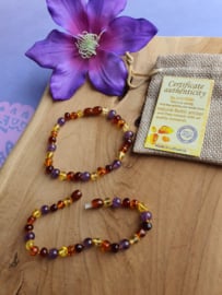 Barnsteen / Amber armband met Amethist voor volwassenen