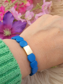 Emaille armband Blauw / Goud 18-18,5cm (nr 39)