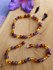 Barnsteen / Amber armband met Amethist voor volwassenen