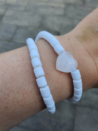 Elastische / rekbare (choker) ketting en armband 2 in 1 sieraad met Bergkristallen hartje