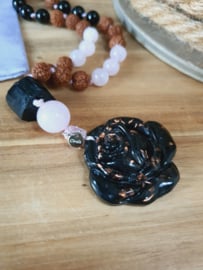 Edelstenen Mala 'Rose' met Orgonite hanger en Rudraksha kralen