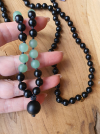 Edelstenen Mala Onyx met Groene Aventurijn (matte kralen)