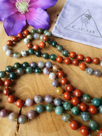 Edelstenen Mala 'happiness and balance' met Edelsteenhanger Mexicaanse / Crazy Lace Agaat punt