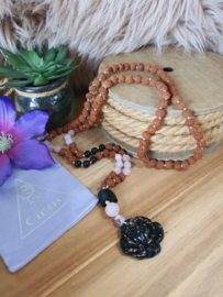 Edelstenen Mala 'Rose' met Orgonite hanger en Rudraksha kralen