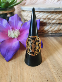 Ring Flower of Life / Levensbloem RVS Gold  verstelbaar (Model 1)