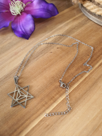 Merkaba hanger RVS Zilver + ketting RVS Zilver