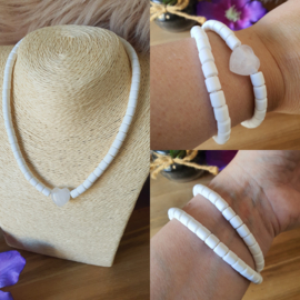 Elastische / rekbare (choker) ketting en armband 2 in 1 sieraad met Bergkristallen hartje