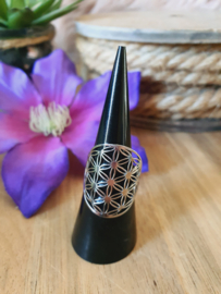 Ring Flower of Life / Levensbloem RVS Zilver verstelbaar