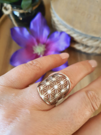 Ring Flower of Life / Levensbloem RVS Zilver verstelbaar