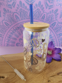 Drinkglas (blikvormige tumbler) met Bamboe deksel en rietje 'Coffee'