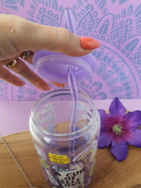 Drinkglas (blikvormige tumbler) met kunststof deksel en rietje 'A cup of Self Love'