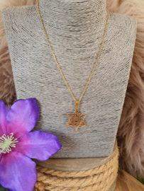 Merkaba hanger RVS gold + ketting RVS Gold