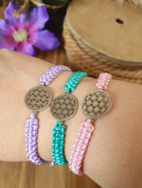 Levensbloem RVS Macramé armbandje (kleur naar keuze)