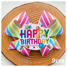 Regenboogstrik 10cm happy birthday