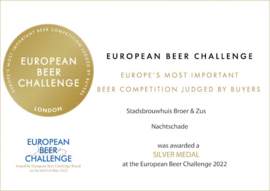 Nachtschade (Belgian Strong Dark Ale) Zilveren medaille 2022 European Beer Challenge London