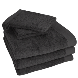 HOOMstyle Badgoedset 3 x Handdoeken 70x140cm en 3 x Washandjes - 100% Katoen 650gr - Zwart