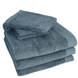 HOOMstyle Badgoedset 3 x Handdoeken 70x140cm en 3 x Washandjes - 100% Katoen 650gr - Denim Blauw