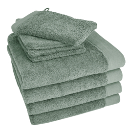 HOOMstyle Badgoedset 4 x Handdoeken 60x110cm en 4 x Washandjes - 100% Katoen 650gr - Groen / Olijf