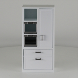 Tall cabinet with microwave and oven on the left