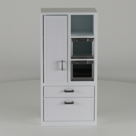 Tall cabinet with microwave and oven on the right