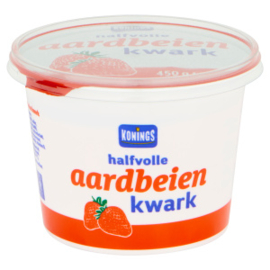 Konings halfvolle kwark aardbei, 450 gr.