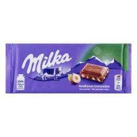 Milka chocolade reep met gebroken hazelnoot, 100 gr.