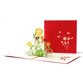 Pop up bloemenkaart Zonnebloemen Valentijn Moederdag Felicitatie 3D wenskaart