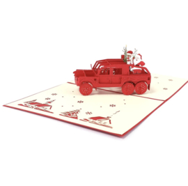 3D popup Kerstkaart Kerstman in Jeep met rendier Pop-up wenskaart