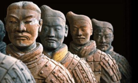 Biglietto 3D con l'antica Cina della dinastia Qin, QinShi Huangdi e i guerrieri di terracotta e Qin