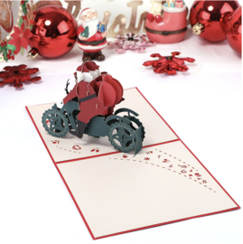 3D kerstkaart Kerstman op motor