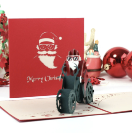 3D kerstkaart Kerstman op motor