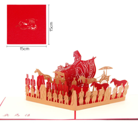 Biglietto 3D con l'antica Cina della dinastia Qin, QinShi Huangdi e i guerrieri di terracotta e Qin