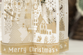 3D Pop up kerstkaart Merry Christmas met sneeuwvlokken en gouden kerststerren