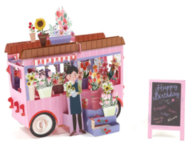 Carte pop up 3D joyeuse vendeuse de fleurs