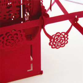 Tarjeta de boda pop-up en 3D con la antigua silla de manos roja clásica china