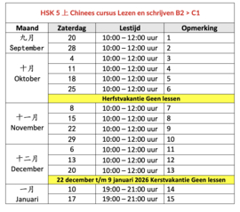 HSK 5 上 + HSKK Chinees cursus Lezen en schrijven B2 > C1 (Zaterdagochtend)